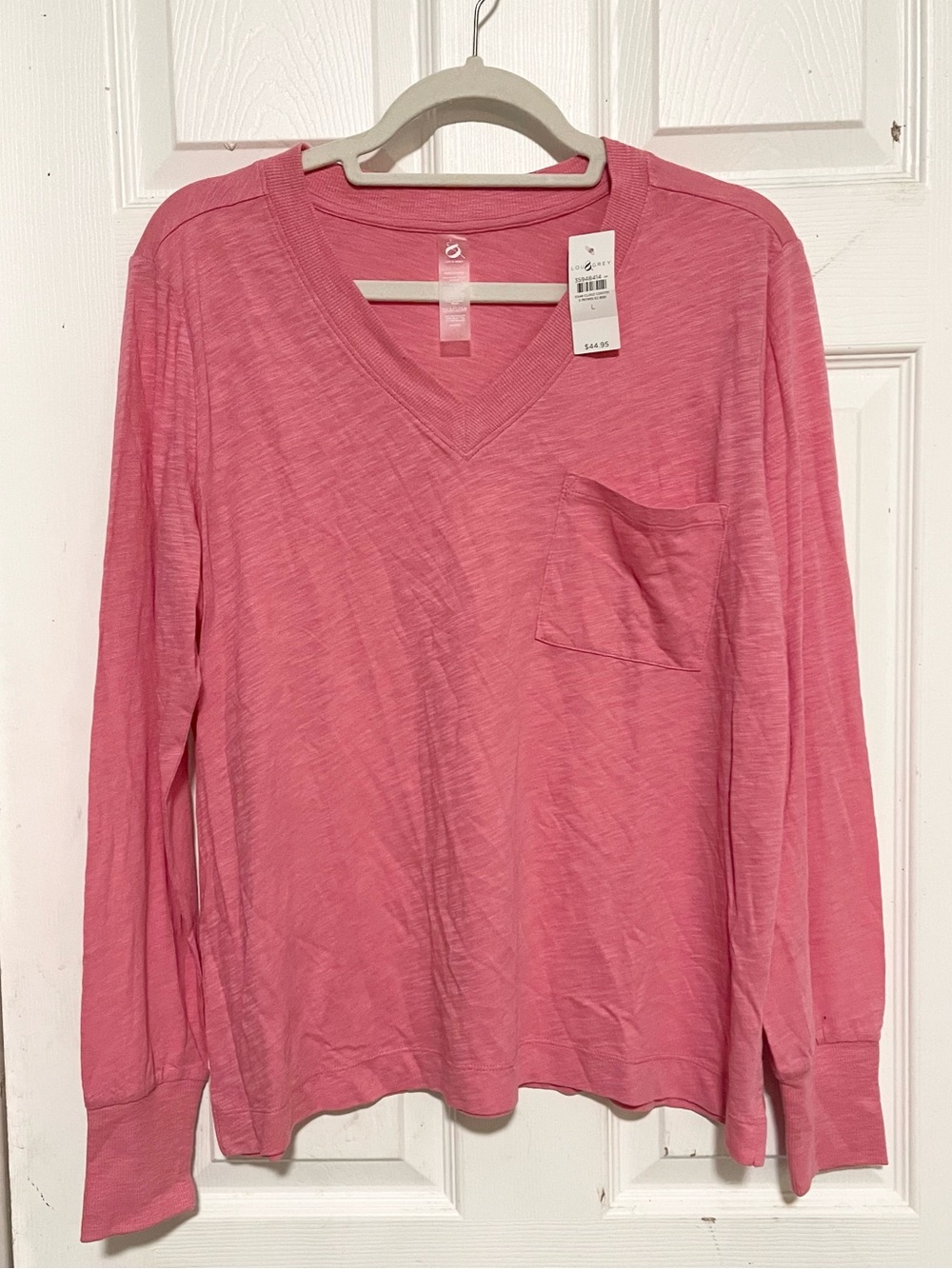 New Lou & Grey cotton/modal Pink V-Neck Pocket Long Sleeve Tee